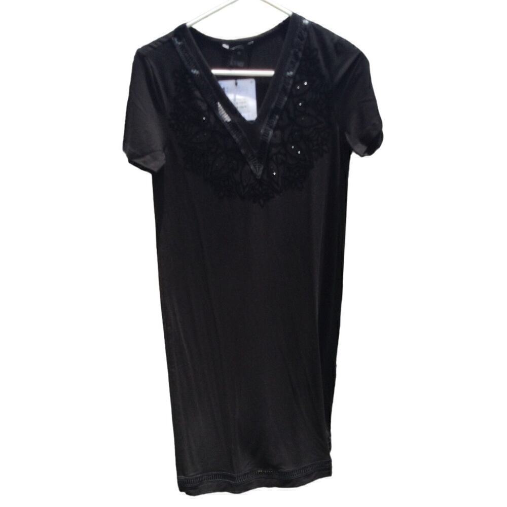 NEW Desigual womens beaded shift dress XXS black artsy indie transitional Fall